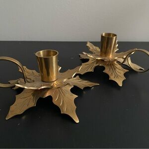 Vintage Brass Candlestick Holders Nature Inspired Leaves